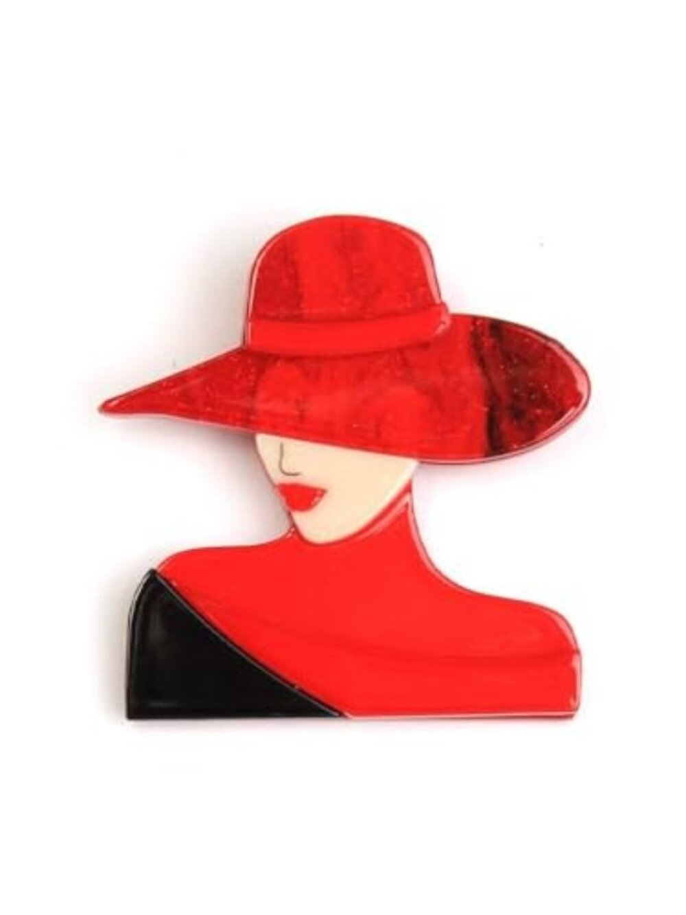 New - Fashion Red-lipped Lady Brooch Pin for Women Retro Acrylic Modern Wide Hat